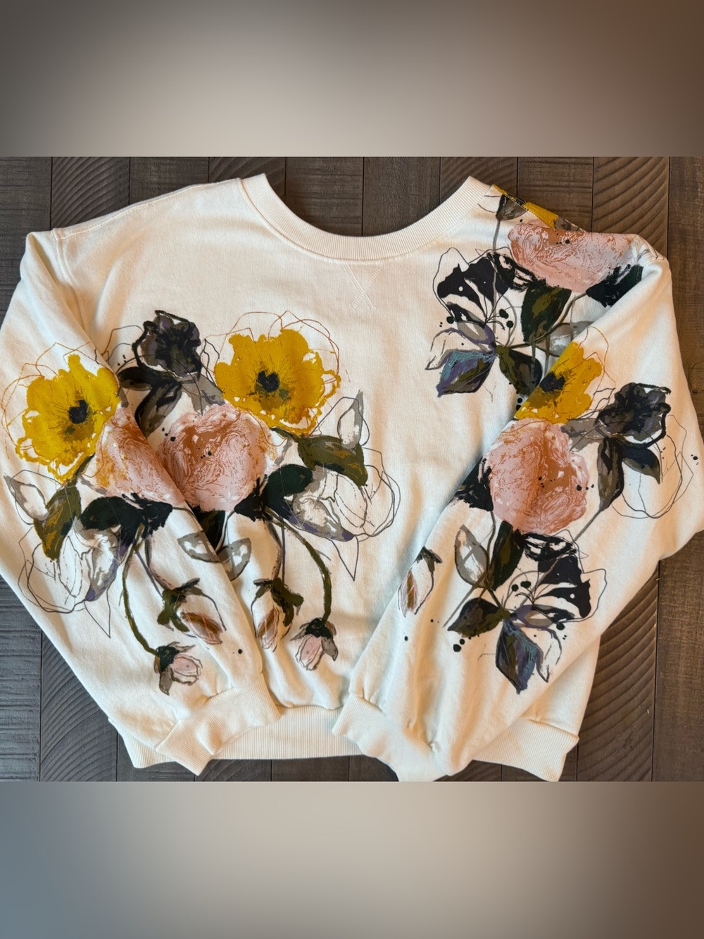 Pilcro - Anthropologie The Niki Bubble Cream Floral Sweatshirt Women's Size L - Picture 8 of 16